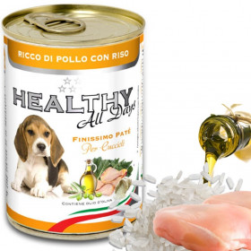 Консервирана храна за подрастващи кученца HEALTHY MEAT All days PUPPY CHICKEN with RICE с прясно пилешко месо и ориз
